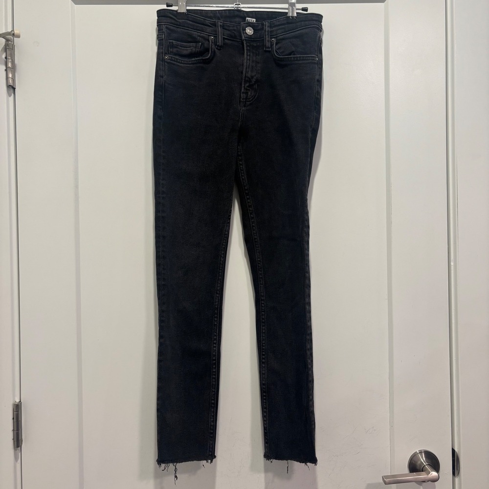 AllSaints Roxanne Skinny Jeans Washed Black Raw Hem W27 High Rise Denim